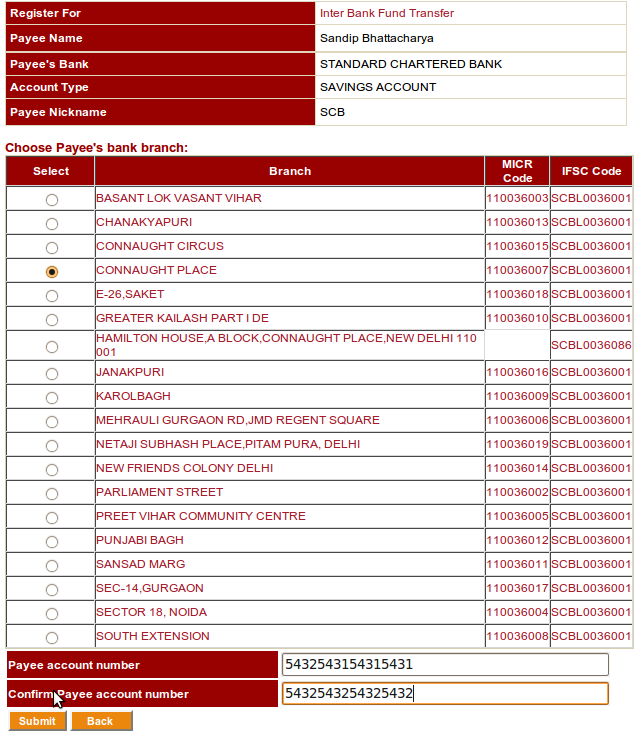 Adding details - selecting the branch